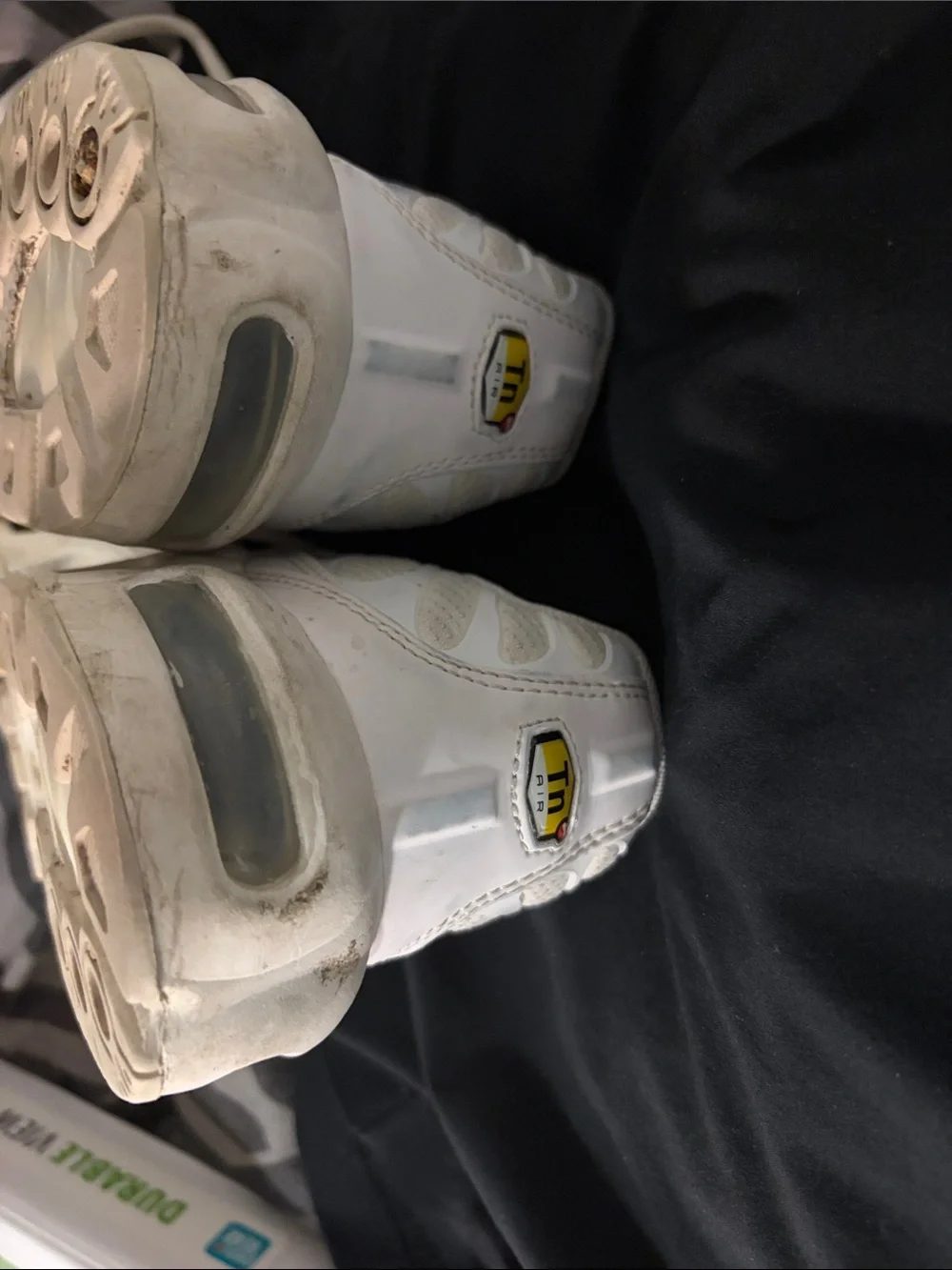 Nike White and Light Gray Air-Cushion Running Sneakers just need a good cleaning